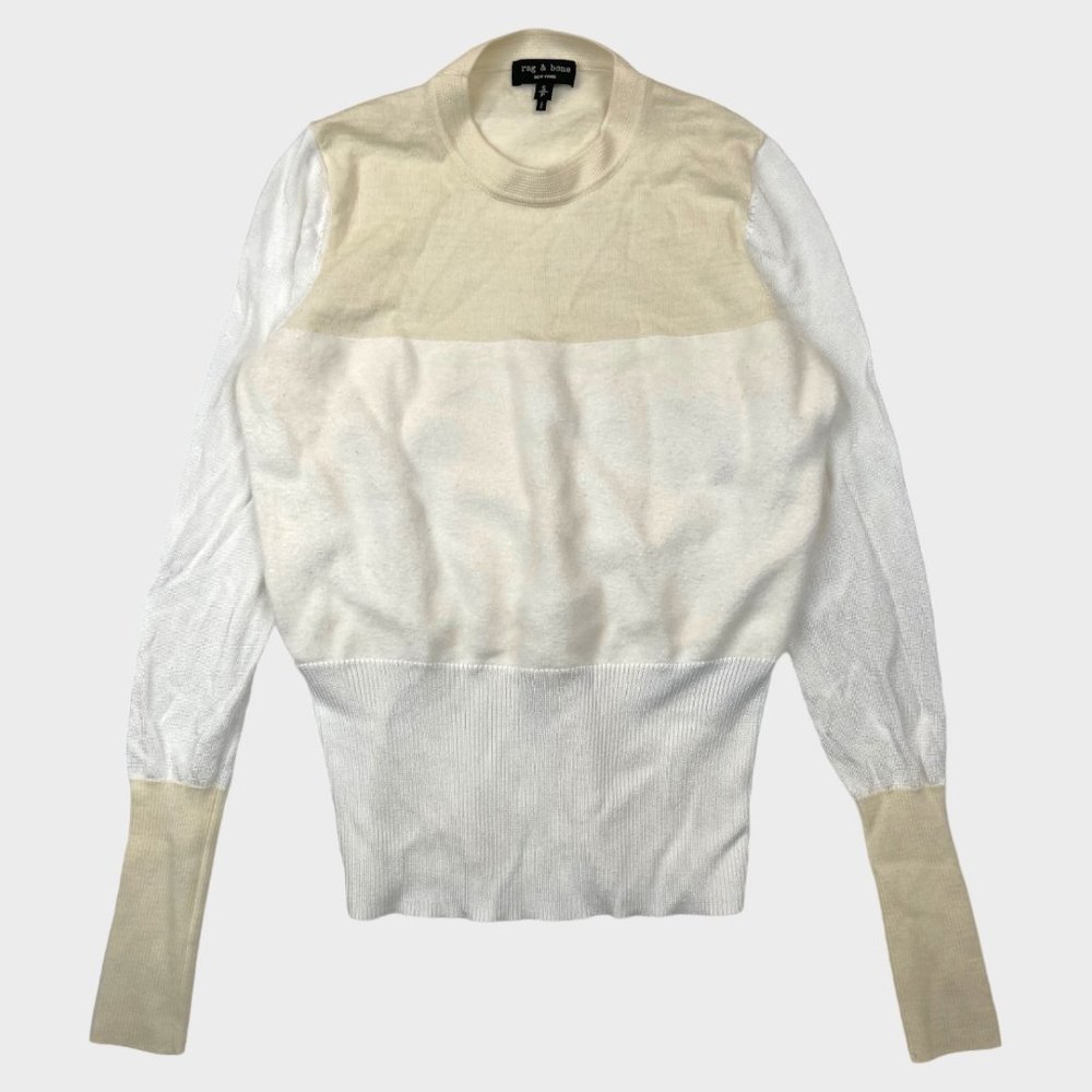 Rag & Bone Marissa Colorblock Ivory White Merino Wool Crew Sweater Women's Size